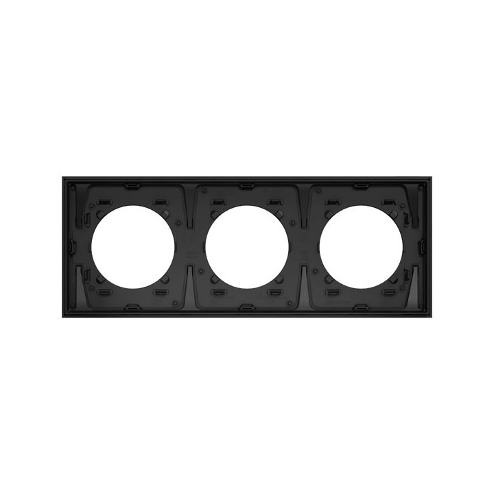 Schneider Odace Métal - plaque de finition 3 postes - effet Titane support noir - Réf : S915706
