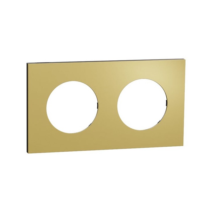 Schneider Odace Métal - plaque de finition 2 postes - effet Laiton support noir - Réf : S916704