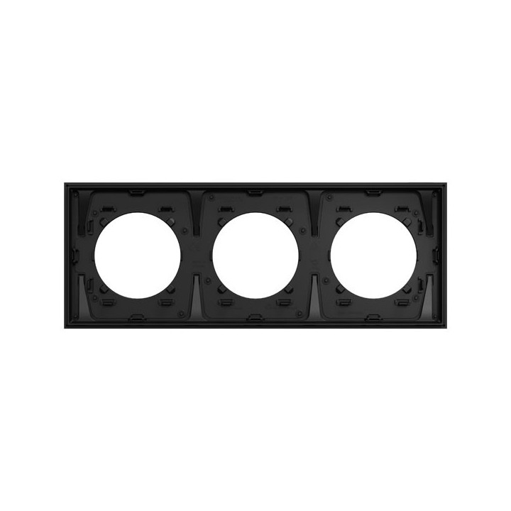 Schneider Odace Métal - plaque de finition 3 postes - effet Laiton support noir - Réf : S916706
