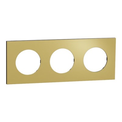 Schneider Odace Métal - plaque de finition 3 postes - effet Laiton support noir - Réf : S916706