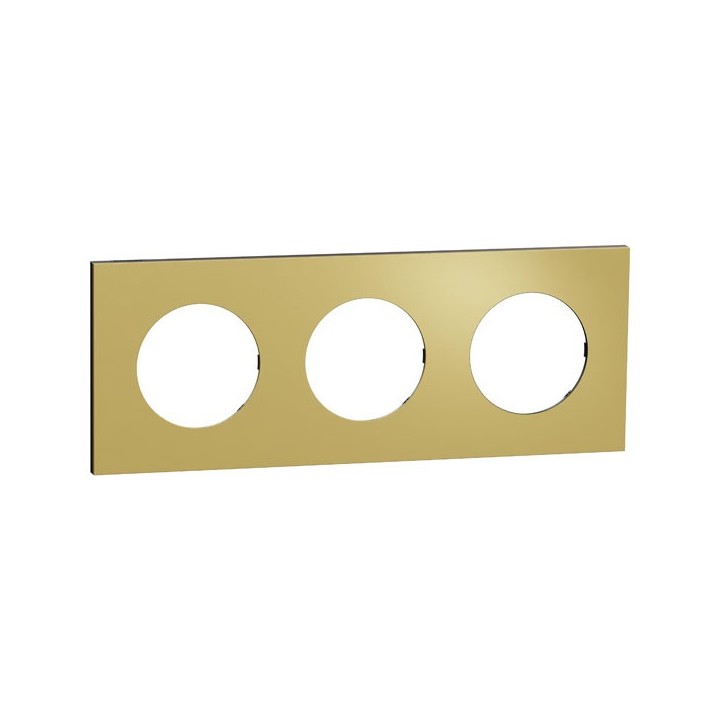 Schneider Odace Métal - plaque de finition 3 postes - effet Laiton support noir - Réf : S916706