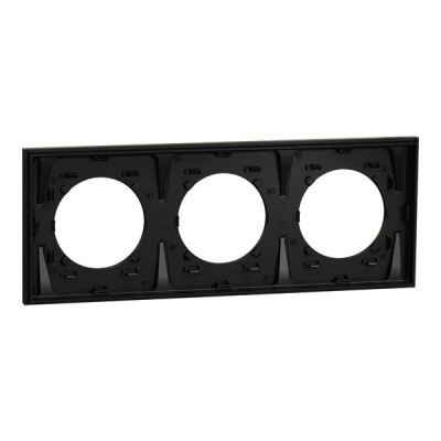 Schneider Odace Métal - plaque de finition 3 postes - effet Laiton support noir - Réf : S916706
