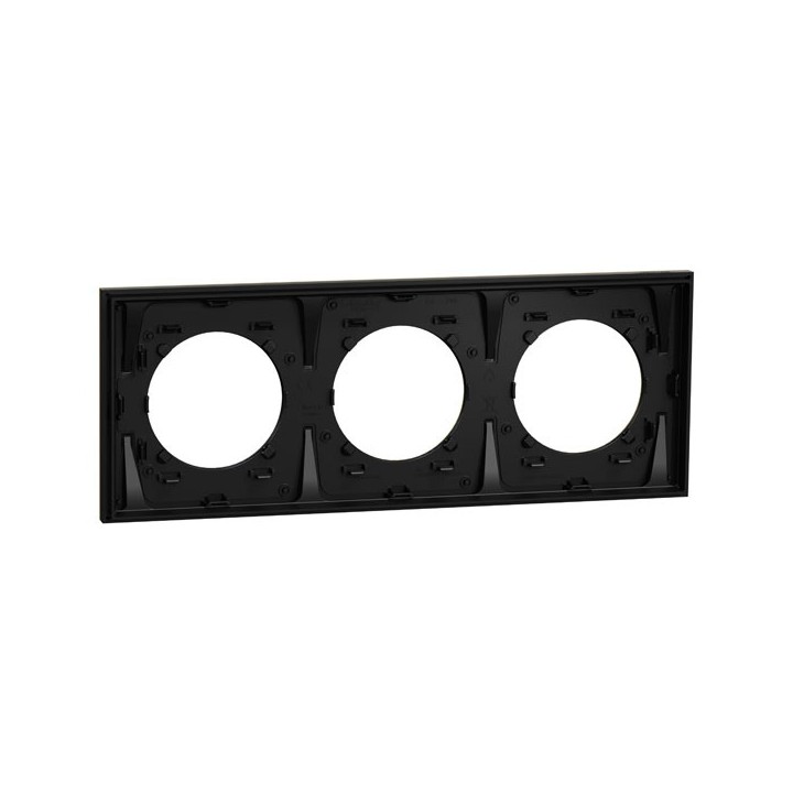 Schneider Odace Métal - plaque de finition 3 postes - effet Laiton support noir - Réf : S916706
