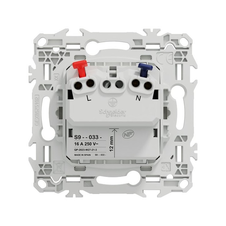 Schneider Odace - prise 2P affleurante - bornes automatiques - blanc craie - Réf : S920033
