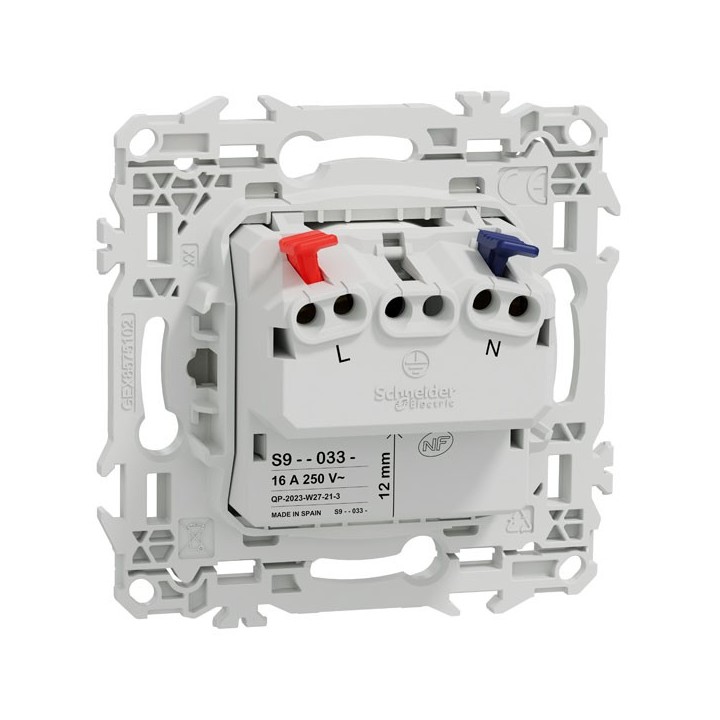 Schneider Odace - prise 2P affleurante - bornes automatiques - blanc craie - Réf : S920033