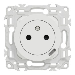 Schneider Odace - prise 2P+T affleurante + chargeur USB-C 18W Power Delivery - blanc craie - Réf : S920042