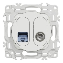 Schneider Odace - prise mixte RJ45 Cat.6 STP + TV - blanc craie - Réf : S920141