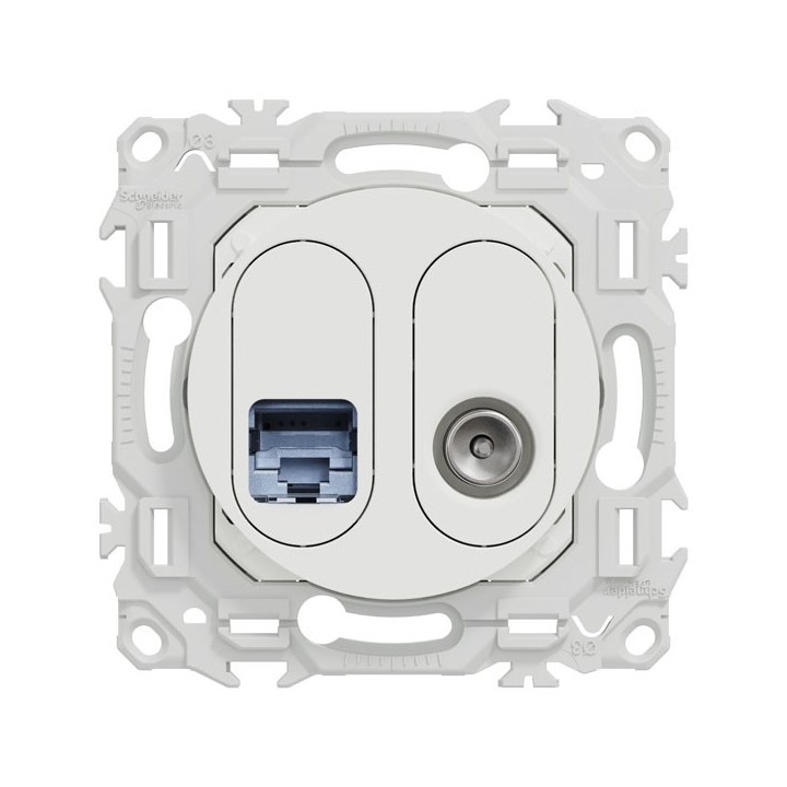 Schneider Odace - prise mixte RJ45 Cat.6 STP + TV - blanc craie - Réf : S920141