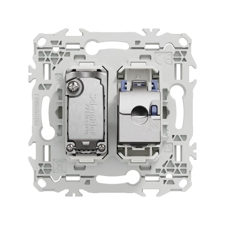 Schneider Odace - prise mixte RJ45 Cat.6 STP + TV - blanc craie - Réf : S920141