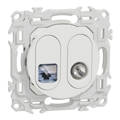 Schneider Odace - prise mixte RJ45 Cat.6 STP + TV - blanc craie - Réf : S920141