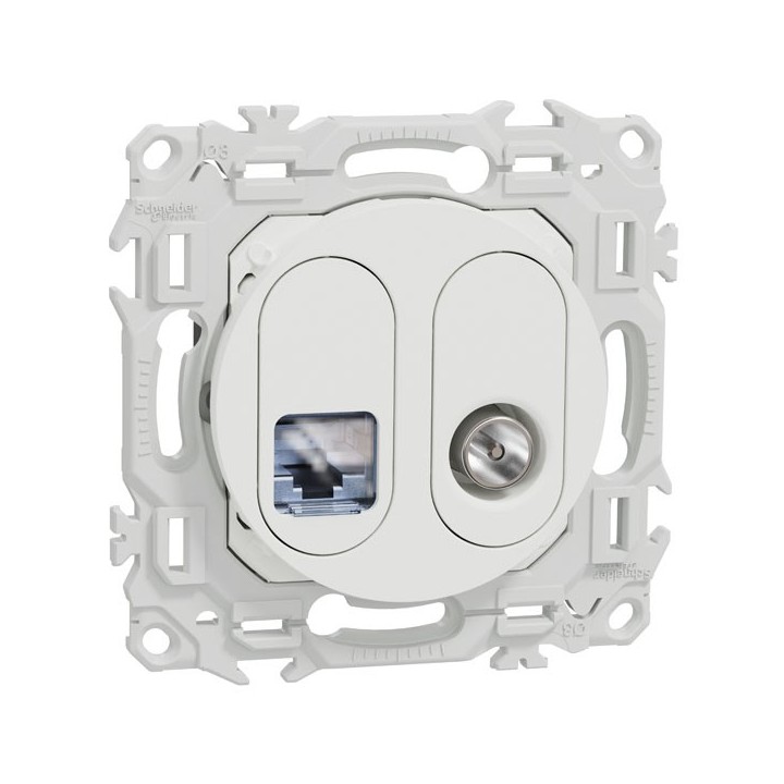 Schneider Odace - prise mixte RJ45 Cat.6 STP + TV - blanc craie - Réf : S920141