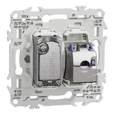 Schneider Odace - prise mixte RJ45 Cat.6 STP + TV - blanc craie - Réf : S920141