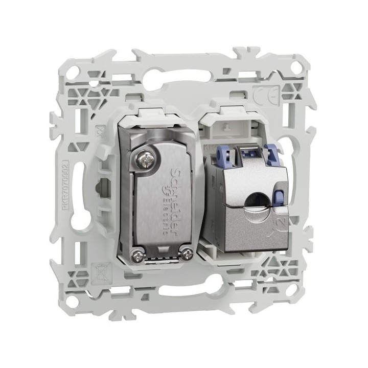 Schneider Odace - prise mixte RJ45 Cat.6 STP + TV - blanc craie - Réf : S920141