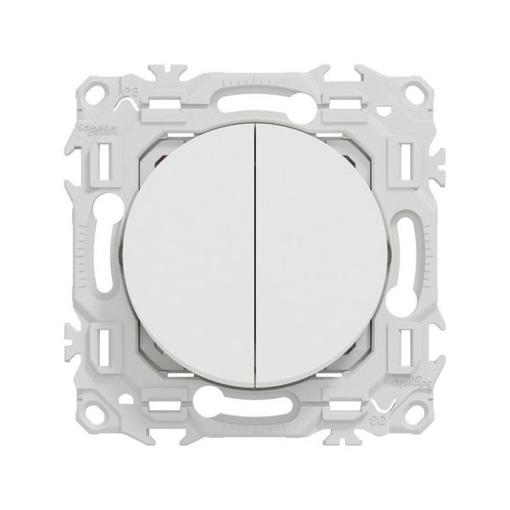 Schneider Odace - double va-et-vient ou poussoir - 10AX - blanc craie - Réf : S920214