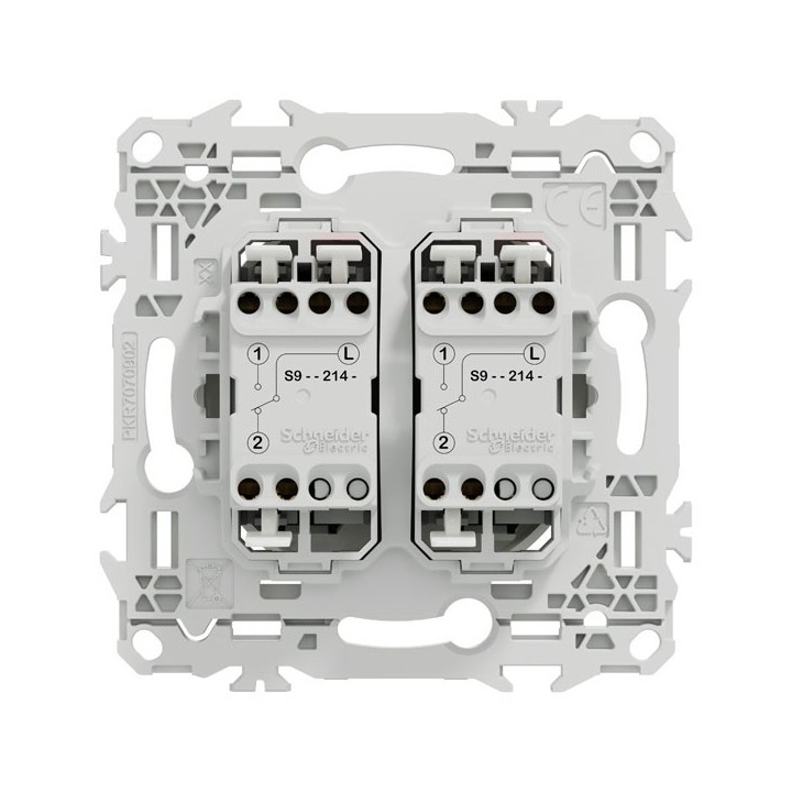Schneider Odace - double va-et-vient ou poussoir - 10AX - blanc craie - Réf : S920214