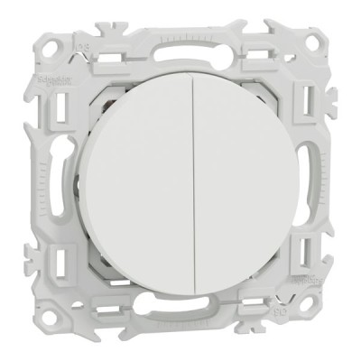 Schneider Odace - double va-et-vient ou poussoir - 10AX - blanc craie - Réf : S920214