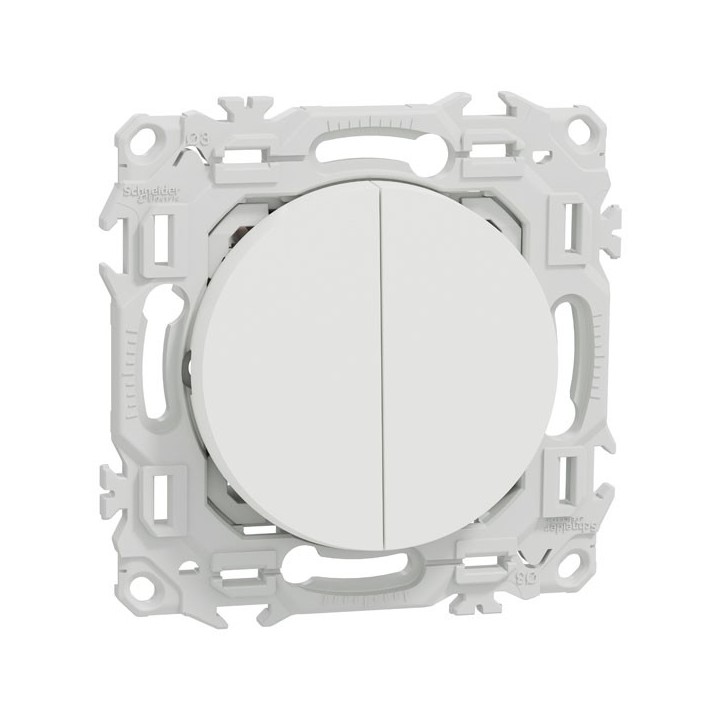 Schneider Odace - double va-et-vient ou poussoir - 10AX - blanc craie - Réf : S920214