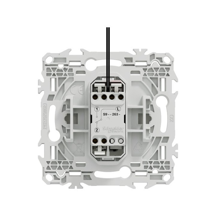 Schneider Odace - va-et-vient ou poussoir lumineux LED verte 0,15mA - 10AX - blanc craie - Réf : S920263