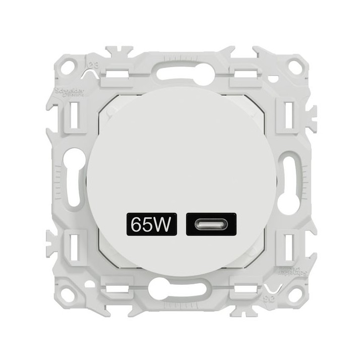 Schneider Odace - chargeur USB-C 65W - forte puissance et charge rapide - blanc craie - Réf : S920406