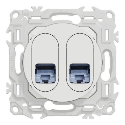 Schneider Odace - prise double RJ45 - Cat6 STP grade 2TV min à grade 3TV - blanc craie - Réf : S920486
