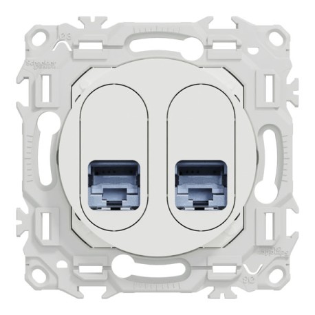 Schneider Odace - prise double RJ45 - Cat6 STP grade 2TV min à grade 3TV - blanc craie - Réf : S920486