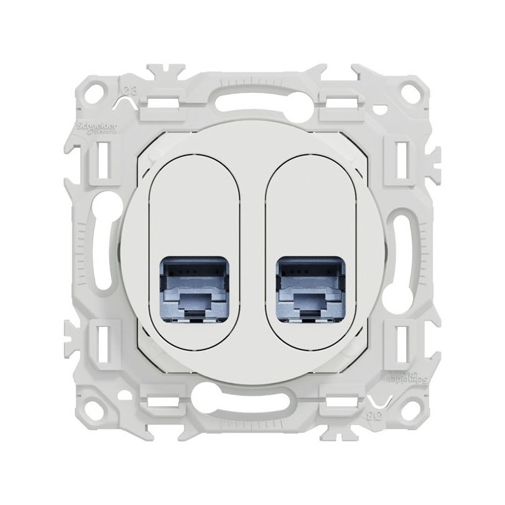 Schneider Odace - prise double RJ45 - Cat6 STP grade 2TV min à grade 3TV - blanc craie - Réf : S920486