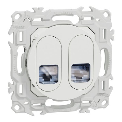 Schneider Odace - prise double RJ45 - Cat6 STP grade 2TV min à grade 3TV - blanc craie - Réf : S920486