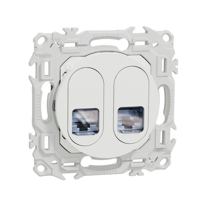 Schneider Odace - prise double RJ45 - Cat6 STP grade 2TV min à grade 3TV - blanc craie - Réf : S920486