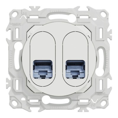 Schneider Odace - prise double RJ45 - Cat6A STP grade 3TV - blanc craie - Réf : S920487
