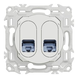 Schneider Odace - prise double RJ45 - Cat6A STP grade 3TV - blanc craie - Réf : S920487