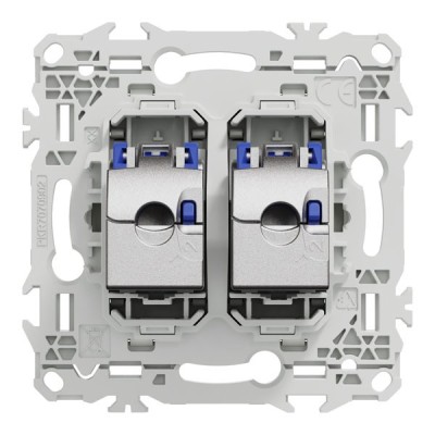 Schneider Odace - prise double RJ45 - Cat6A STP grade 3TV - blanc craie - Réf : S920487