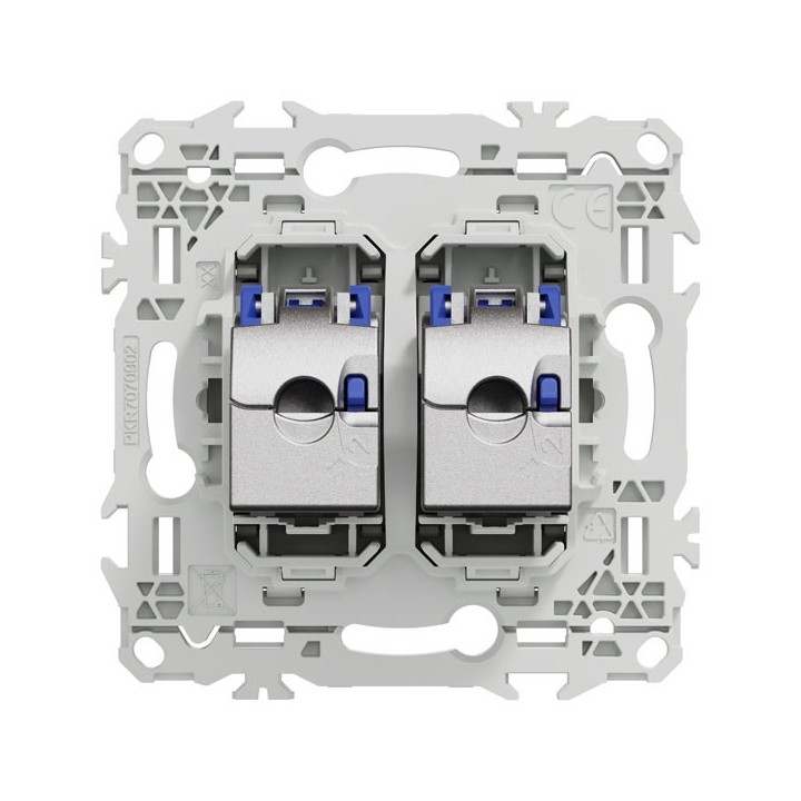 Schneider Odace - prise double RJ45 - Cat6A STP grade 3TV - blanc craie - Réf : S920487