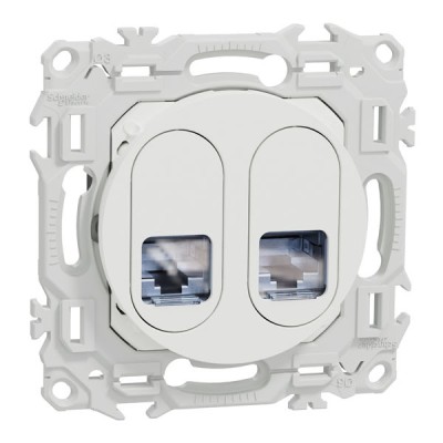 Schneider Odace - prise double RJ45 - Cat6A STP grade 3TV - blanc craie - Réf : S920487