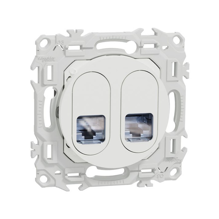 Schneider Odace - prise double RJ45 - Cat6A STP grade 3TV - blanc craie - Réf : S920487