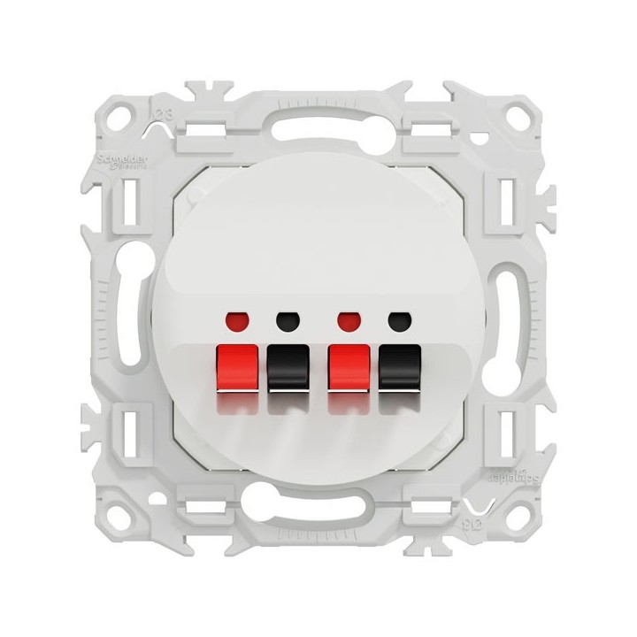 Schneider Odace - prise haut-parleurs double 2 sorties - à poussette - blanc craie - Réf : S920488