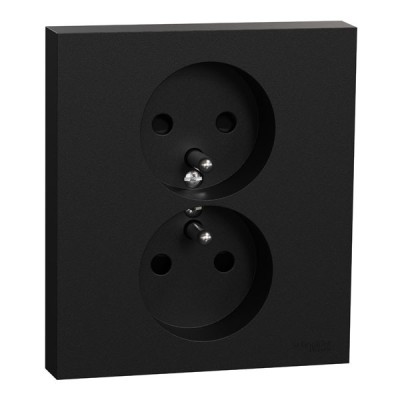 Schneider Odace - Odace - double prise de courant 2P+T avec plaque - install 1 poste - noir onyx - Réf : S941089