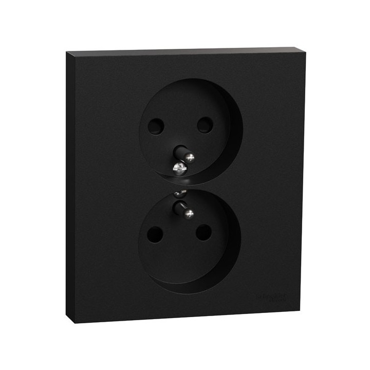 Schneider Odace - Odace - double prise de courant 2P+T avec plaque - install 1 poste - noir onyx - Réf : S941089
