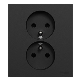Schneider Odace - Odace - double prise de courant 2P+T avec plaque - install 1 poste - noir onyx - Réf : S941089
