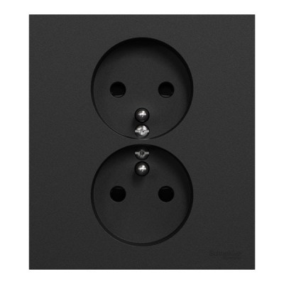 Schneider Odace - Odace - double prise de courant 2P+T avec plaque - install 1 poste - noir onyx - Réf : S941089