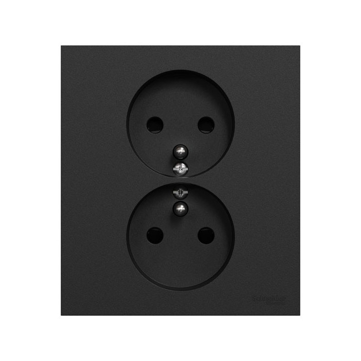 Schneider Odace - Odace - double prise de courant 2P+T avec plaque - install 1 poste - noir onyx - Réf : S941089
