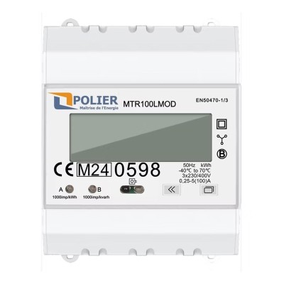 Polier - Compteur électrique modulaire - Tétra 100A - Certifié MID - Simple tarif - Modbus - Sortie d'impulsion -Réf: MTR100LMOD