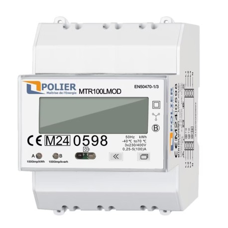 Polier - Compteur électrique modulaire - Tétra 100A - Certifié MID - Simple tarif - Modbus - Sortie d'impulsion -Réf: MTR100LMOD