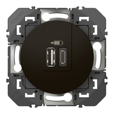 Legrand - Double chargeur USB 1 TypeA + 1 TypeC dooxie 3A finition noir mat- Réf : 600549