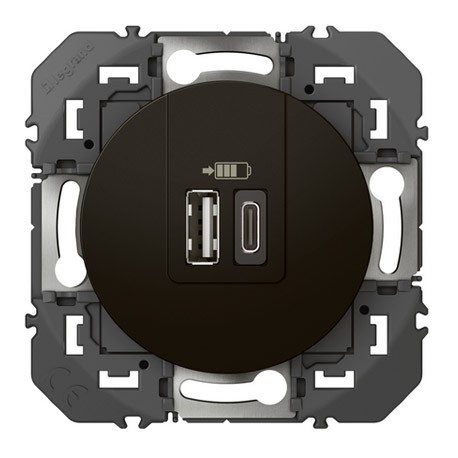 Legrand - Double chargeur USB 1 TypeA + 1 TypeC dooxie 3A finition noir mat- Réf : 600549
