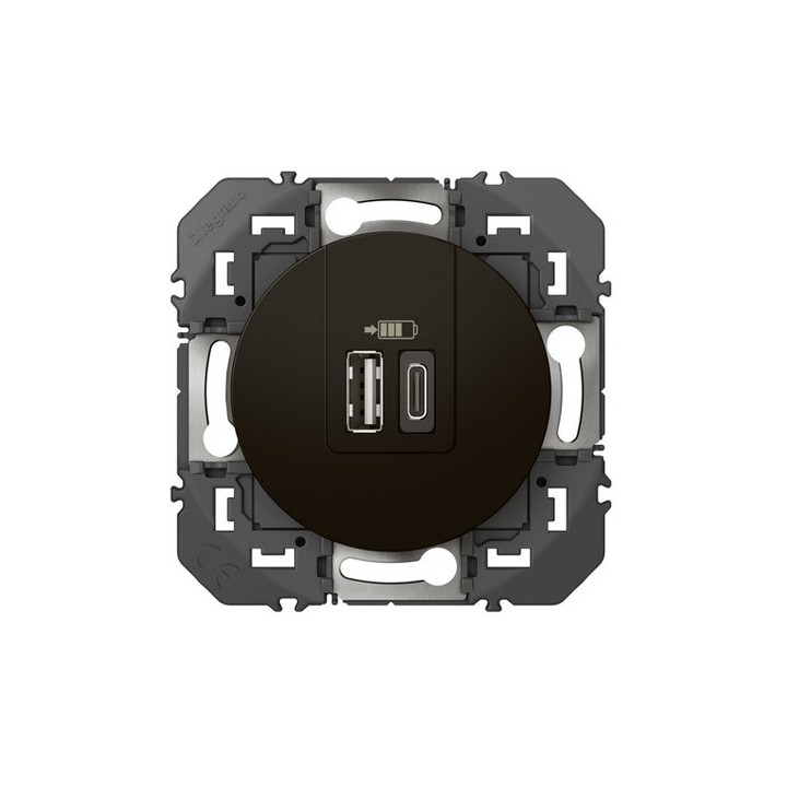 Legrand - Double chargeur USB 1 TypeA + 1 TypeC dooxie 3A finition noir mat- Réf : 600549
