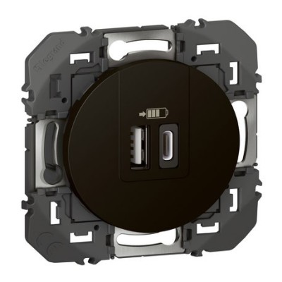 Legrand - Double chargeur USB 1 TypeA + 1 TypeC dooxie 3A finition noir mat- Réf : 600549