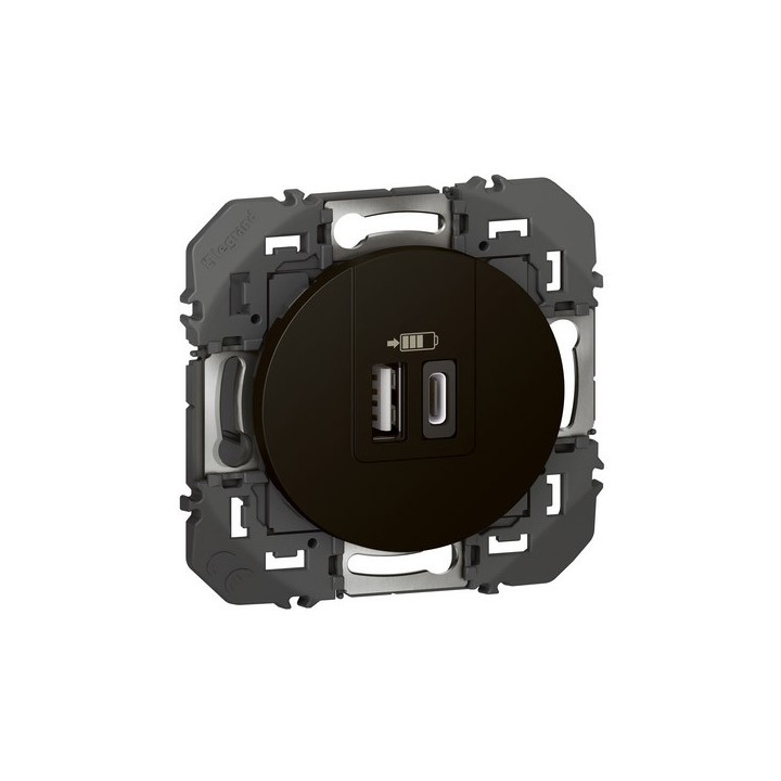 Legrand - Double chargeur USB 1 TypeA + 1 TypeC dooxie 3A finition noir mat- Réf : 600549