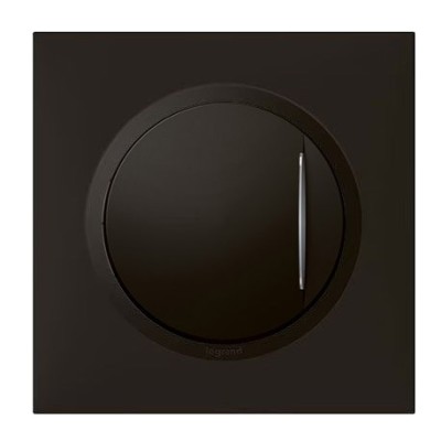 Legrand Dooxie - Poussoir simple à voyant lumineux Dooxie avec Plaque de finition - 6A 250V~ Finition noir mat - Réf : 600216-P