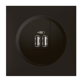 Legrand - Double chargeur USB Type-A Dooxie 3A 15W avec Plaque de finition carrée - Finition noir mat - Réf : 600543-P