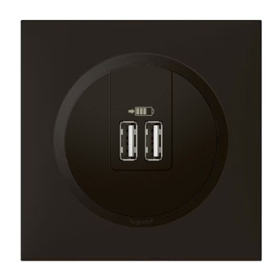 Legrand - Double chargeur USB Type-A Dooxie 3A 15W avec Plaque de finition carrée - Finition noir mat - Réf : 600543-P